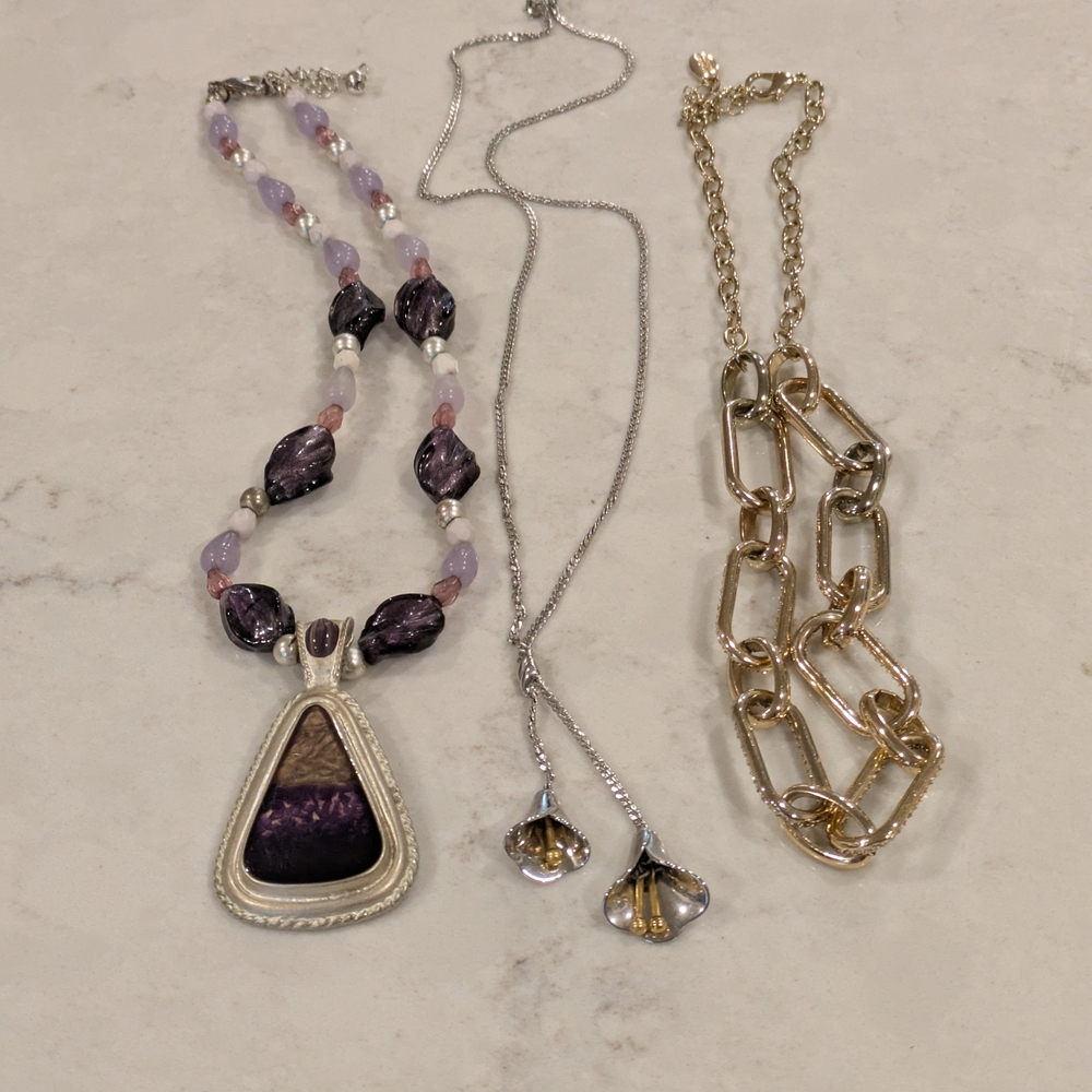 Chic Purple and Gold Necklace Trio